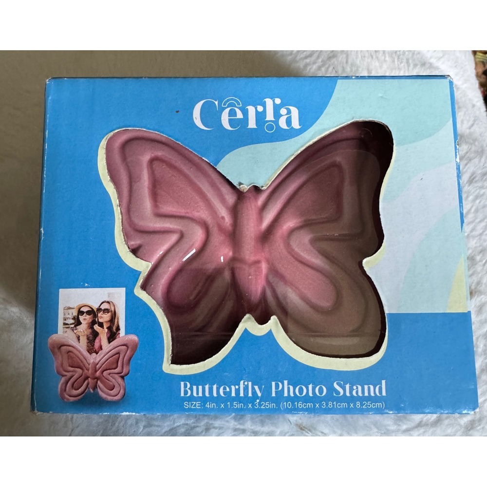 Cerra Pink Butterfly Photo Stand Dolomite Picture Holder Y2K Decor